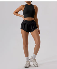 Dordor Yoga Set Clothing High Neckline Top Waist Folds Shorts Fitness Sportswear Yoga Set2