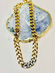 Dordor Lili Love hip hop chain Women Hypoallergenic Chain Stainless Steel 14k Gold Plated 16-inch Waterdrop Screw Twisted C-shape Jewelry