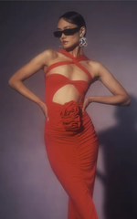 Western Style Red Women Midi Prom Dress Cutout Pleated Sexy Women Party Dress1