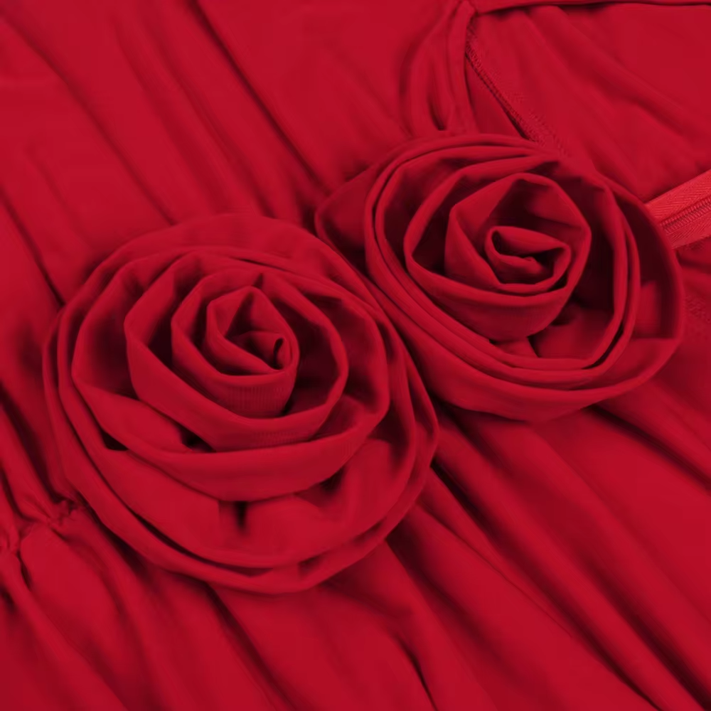 Western Style Red Women Midi Prom Dress Cutout Pleated Sexy Women Party Dress66