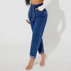 custom high waist women belted jeans 2