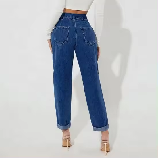 custom high waist women belted jeans 3