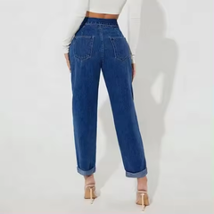 custom high waist women belted jeans 3